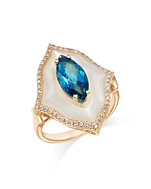 Bloomingdale's London Blue Topaz, Mother of Pearl, & Diamond Statement Ring in 14K Yellow Gold - 100% Exclusive