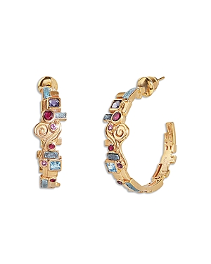 Gurhan 18-22K Yellow Gold Embrace Multi Gemstone Klimt Medium Hoop Earrings