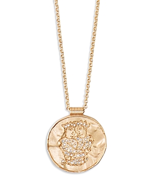 Maje Rhinestone Zodiac Pendant Necklace in Gold Tone, 26.5-29.5