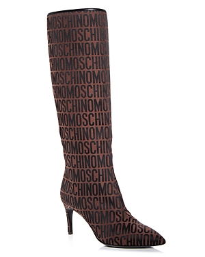 Moschino Women's Logo Print High Heel Boots