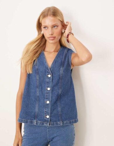 ASOS DESIGN oversized denim waistcoat in indigo wash-Blue