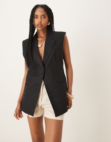 Mango tailored tie waist waistcoat co-ord in black