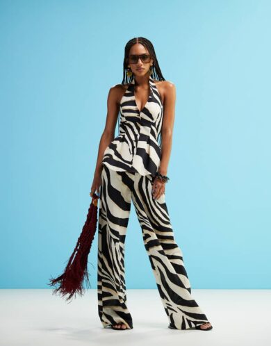 Mango zebra halter linen mix waistcoat co-ord in white-Neutral