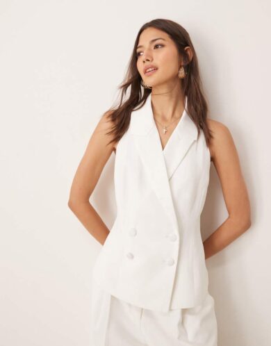 Miss Selfridge halter waistcoat in ivory-White