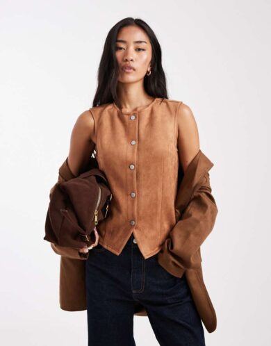 Miss Selfridge suedette waistcoat-Brown