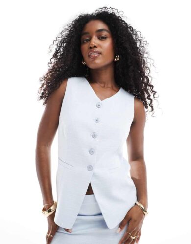 New Look co-ord boucle waistcoat in blue