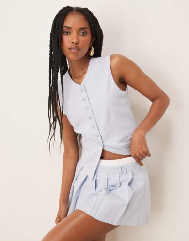 Nia johanna button through waistcoat top in sky-Blue
