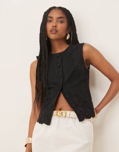 Nobody's Child Layla embroidered waistcoat in black