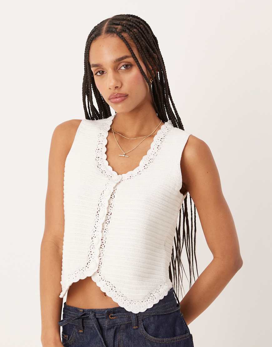 Nobody's Child crochet knitted waistcoat in white