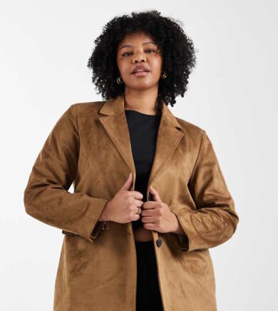 ONLY Curve faux suede blazer in light brown