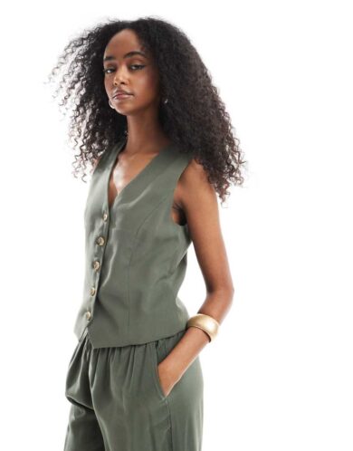 ONLY tailored twill waistcoat co-ord in khaki-Green